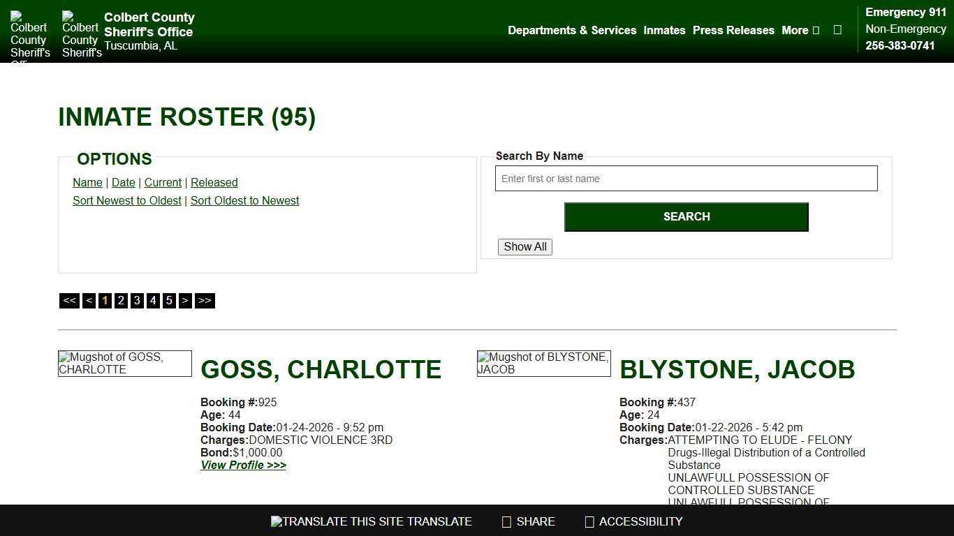 Inmate Roster - Current Inmates Booking Date Descending - Colbert County Sheriff AL